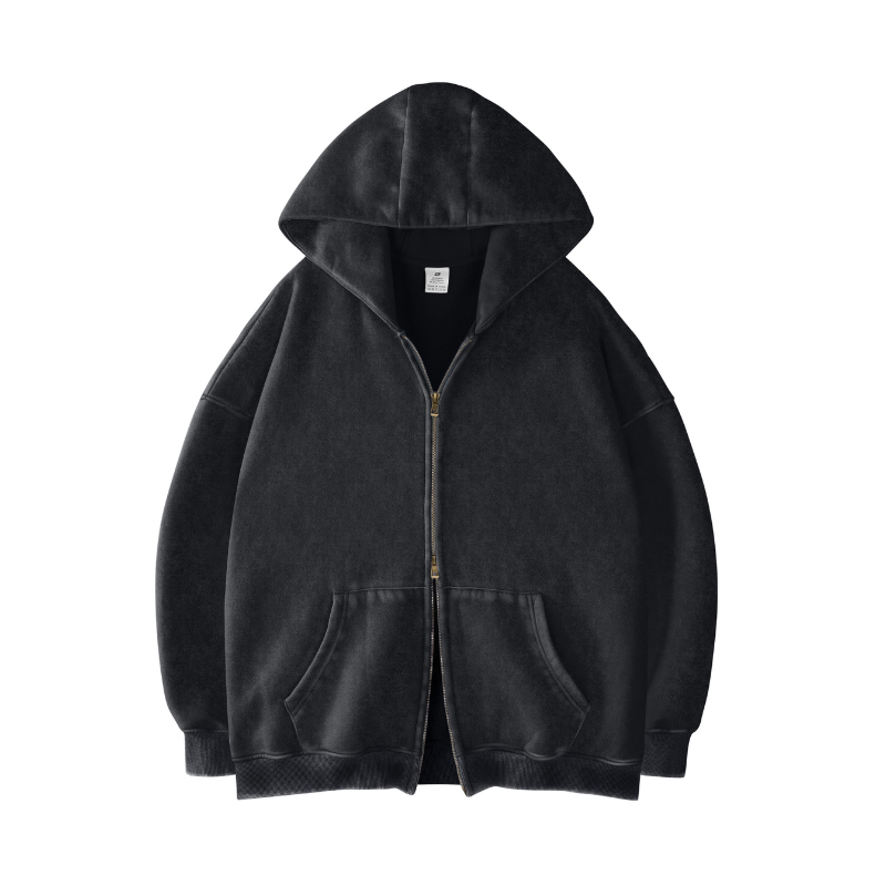 Double Zip Up Oversized Acid Wash Hoodie