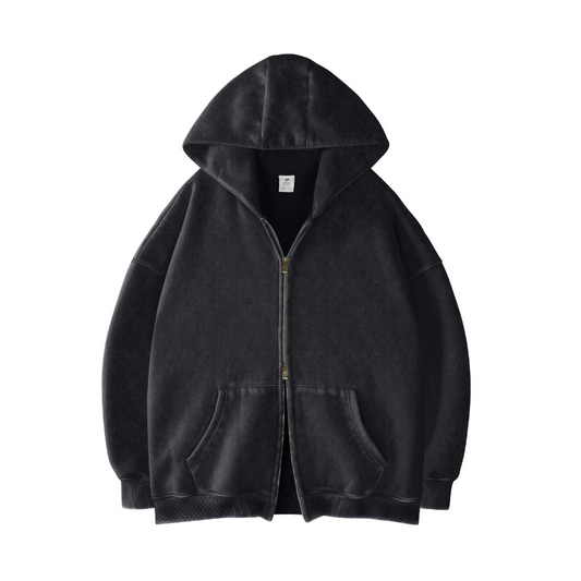 Double Zip Up Oversized Acid Wash Hoodie