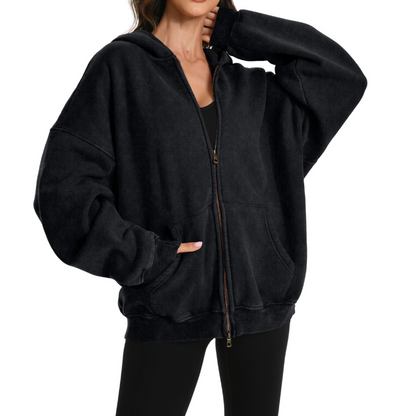 Double Zip Up Oversized Acid Wash Hoodie