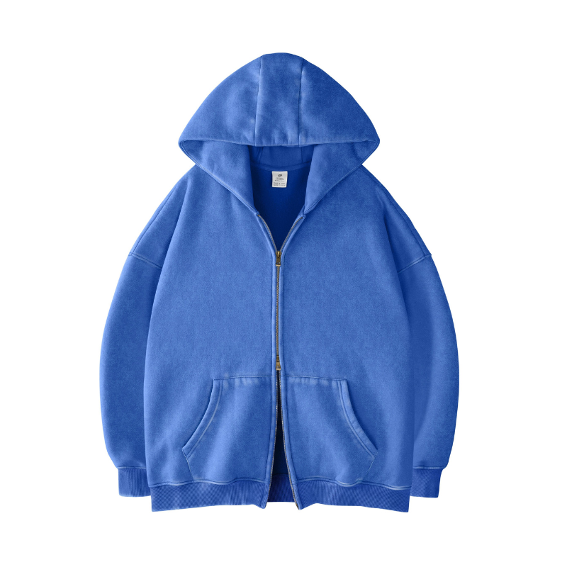 Double Zip Up Oversized Acid Wash Hoodie