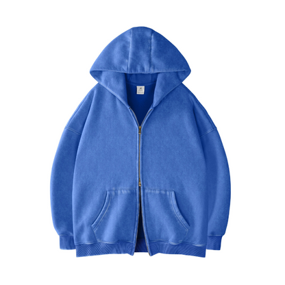 Double Zip Up Oversized Acid Wash Hoodie