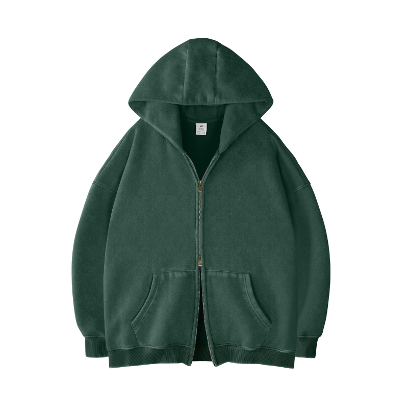 Double Zip Up Oversized Acid Wash Hoodie
