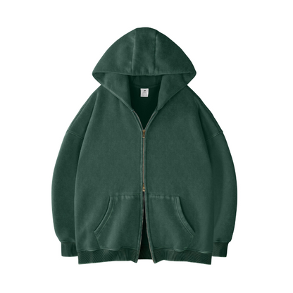 Double Zip Up Oversized Acid Wash Hoodie