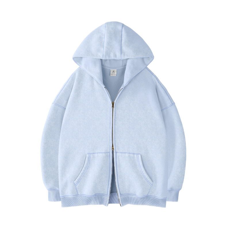 Double Zip Up Oversized Acid Wash Hoodie