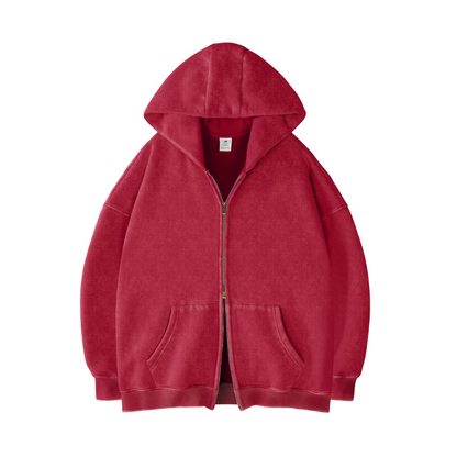 Double Zip Up Oversized Acid Wash Hoodie